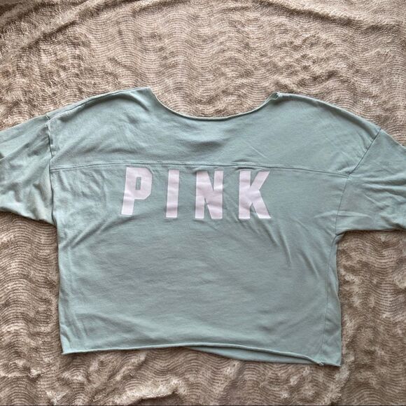 3/$25 Victoria’s Secret PINK Cropped Natural Hem Jersey Mint S EUC - Picture 1 of 5